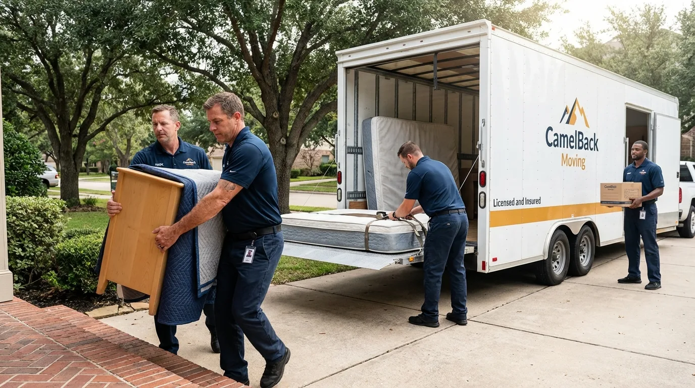 Crew loading residential truck for cross-state move from West Terre Haute, IN